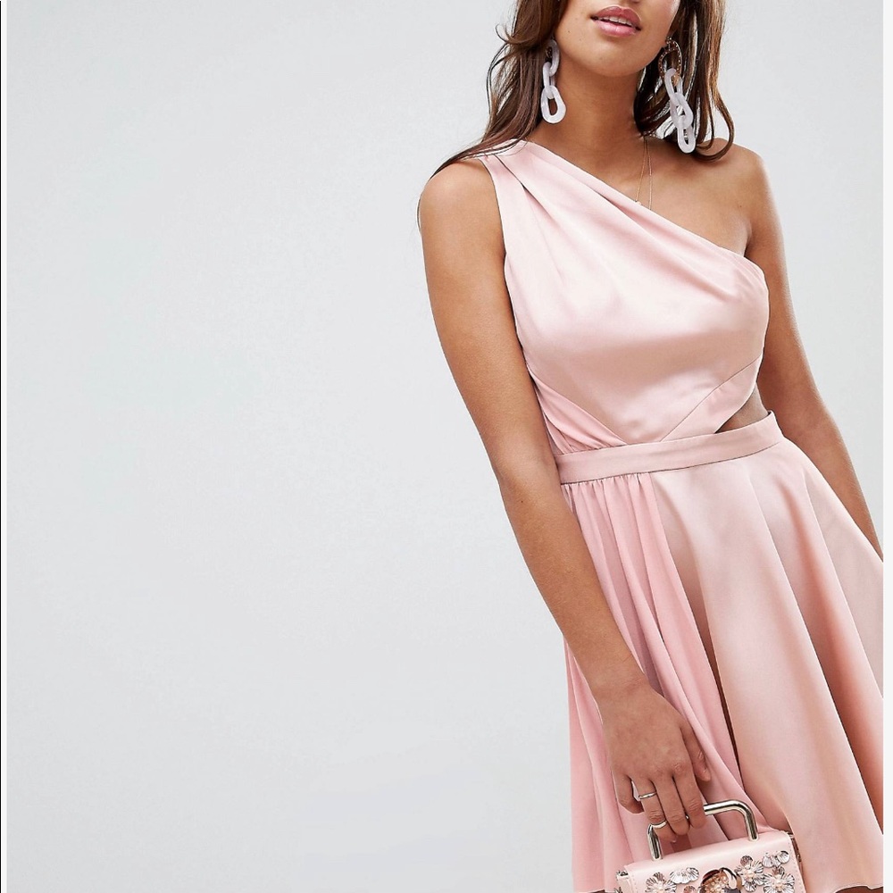 Satin Half pleated cut out one shoulder mini dress